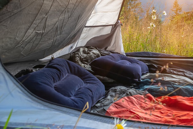 two pillows in a tent in nature