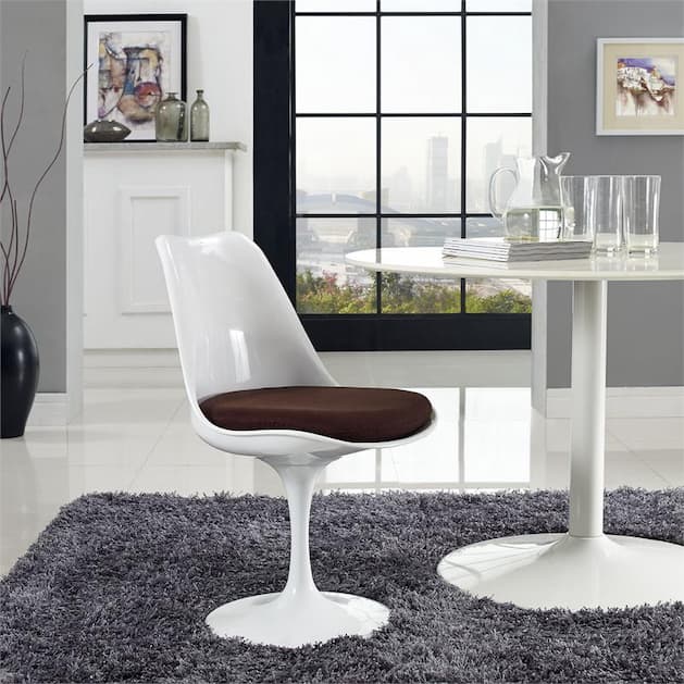 white and brown tulip armchair 