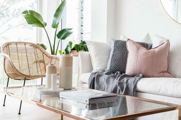 Decorarive cushions and plants