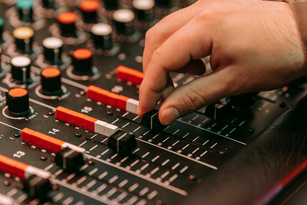 person using the audio mixer