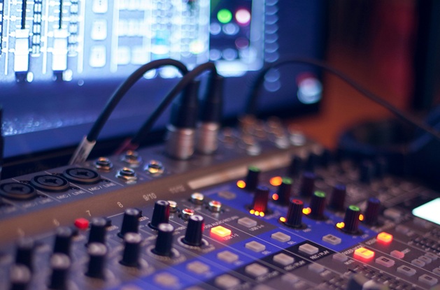 close up of an audio mixer