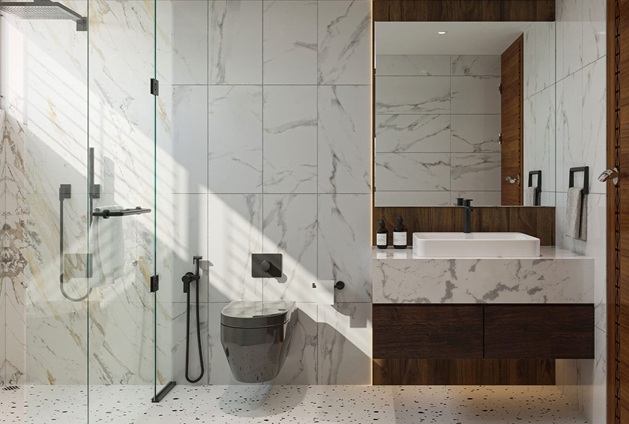 bathroom with porcelain slabs