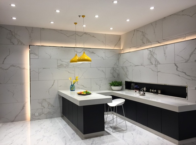 kitchen with porcelain slabs