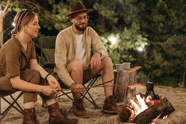 A man and a woman on a camping trip
