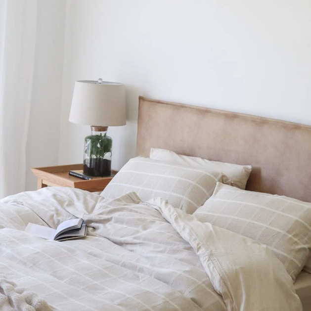 Juno Bedhead with Leatherette Slipcover King Size Fawn